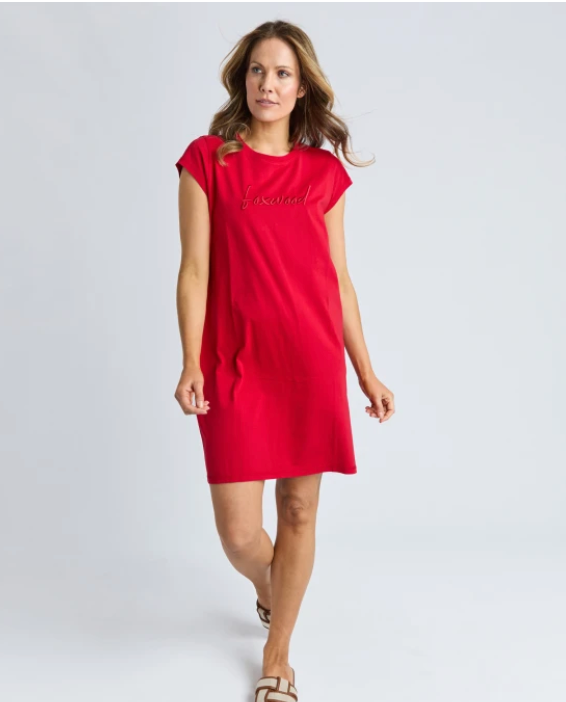 Foxwood Signature Embroidery Tee Dress - Crimson