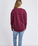 Foxwood Alex Stripe Cuff Crew - Wine