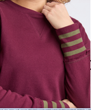 Foxwood Alex Stripe Cuff Crew - Wine