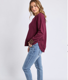 Foxwood Alex Stripe Cuff Crew - Wine