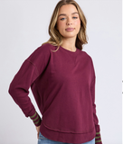 Foxwood Alex Stripe Cuff Crew - Wine