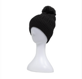 Braided Twist Pompom Beanie - Black