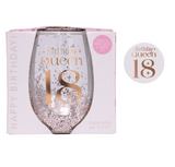 Celebration 18th Glitter Stemless Glass & Badge Set