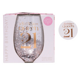 Celebration 21st Glitter Stemless Glass & Badge Set