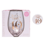 Celebration 40th Glitter Stemless Glass & Badge Set