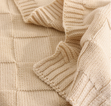 Baby Knitted Blanket - Checkered Sand