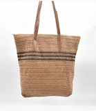 Lightweight Woven Shoulder Tote Bag - Camel