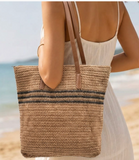 Lightweight Woven Shoulder Tote Bag - Camel