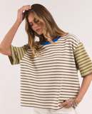 Foxwood Mash Up Stripe Tee SS - Cream/ Green