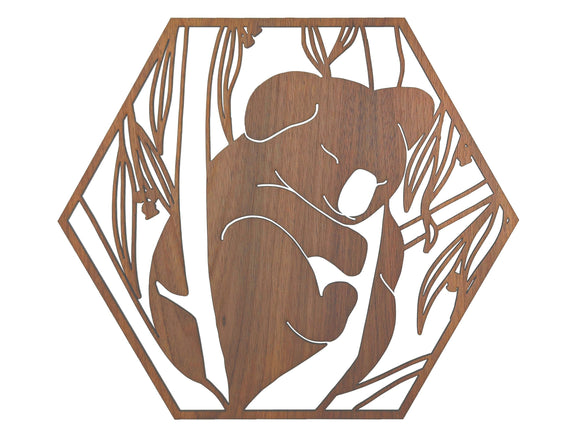 Australian Timber Hexagon Wall Art: Koala
