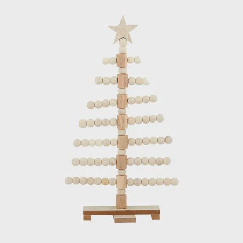 Xmas Tree w Beads MDF - Natural