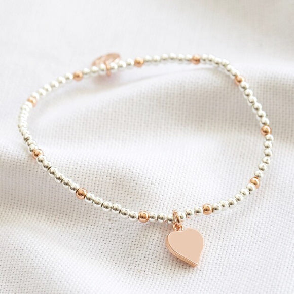 Beaded Bracelet with Heart - Silver & Rose Gold