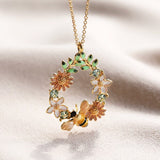 Necklace - Crystal Flower & Bee Droplet Gold