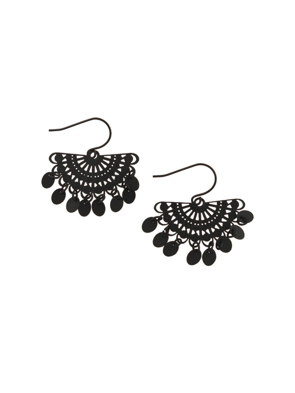 Earrings - Fan Tinkled Black
