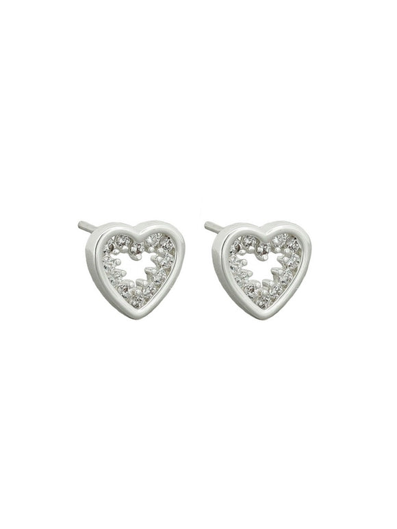Earrings - Crystal Edged Heart Studs Silver