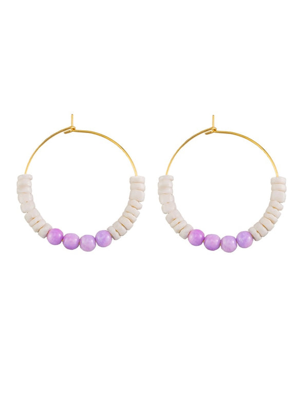 Earrings - Beaded Hoops White Lilac