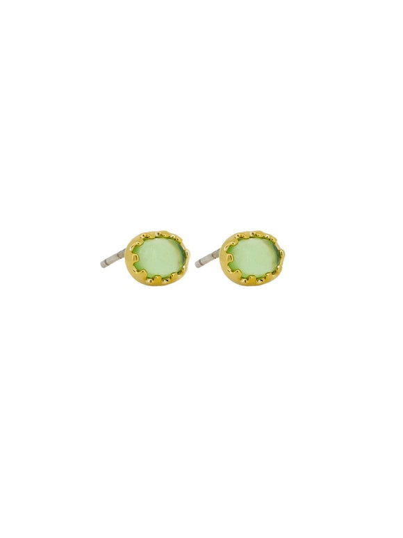 Earring - Green Oval - Gold