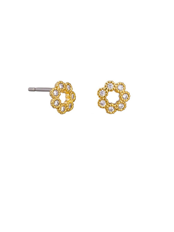 Earrings - Petite Crystal Flower Gold