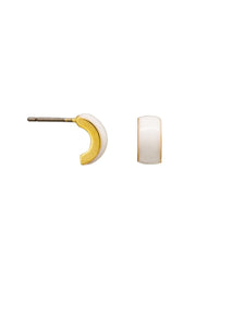 Earrings - White Enamel Half Moon Huggies