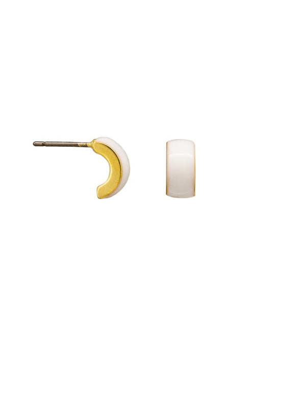 Earrings - White Enamel Half Moon Huggies