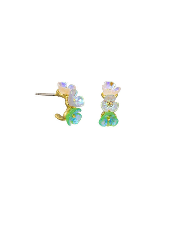 Tiger Tree Earrings - Green Floret Huggies