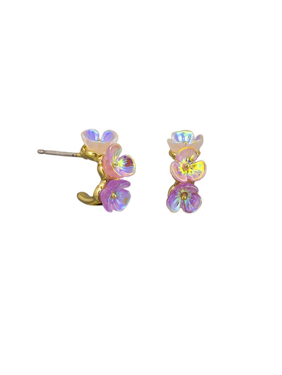 Earrings - Pink Floret Huggies