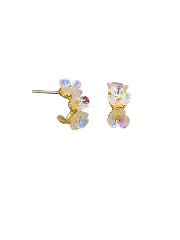 Earrings - White Floret Huggies
