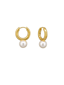 Earrings - Huggies Pearl Drop Gold