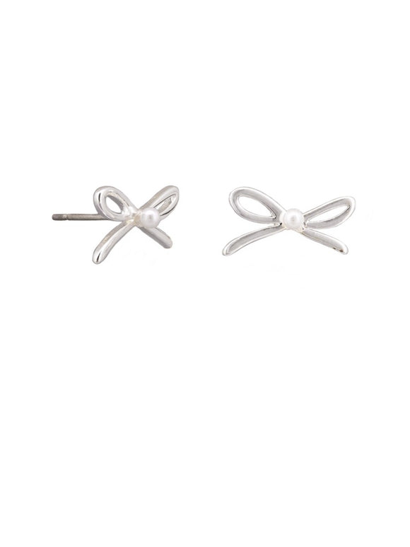 Earrings - Penny Bow and Pearl Silver