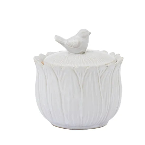 Bird On a Ceramic Jar - White