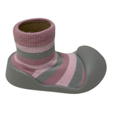 Little Eaton Rubber Soled Socks - Pink/Grey Stripe