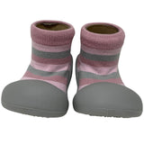 Little Eaton Rubber Soled Socks - Pink/Grey Stripe