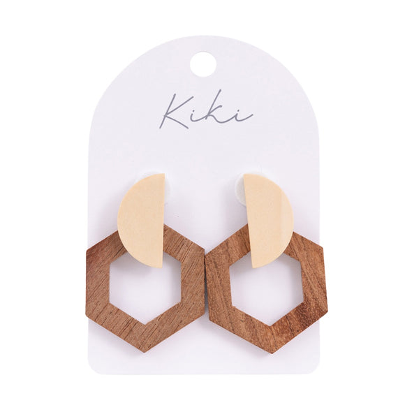 KiKi Earrings - Wooden Hexagon