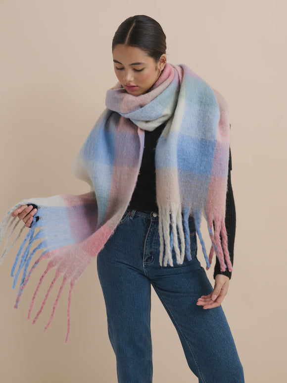 Pastel Fluffy Checkered Scarf