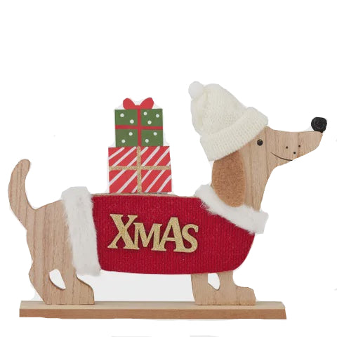 Puppy with Beanie Felt/Wood - Red and White