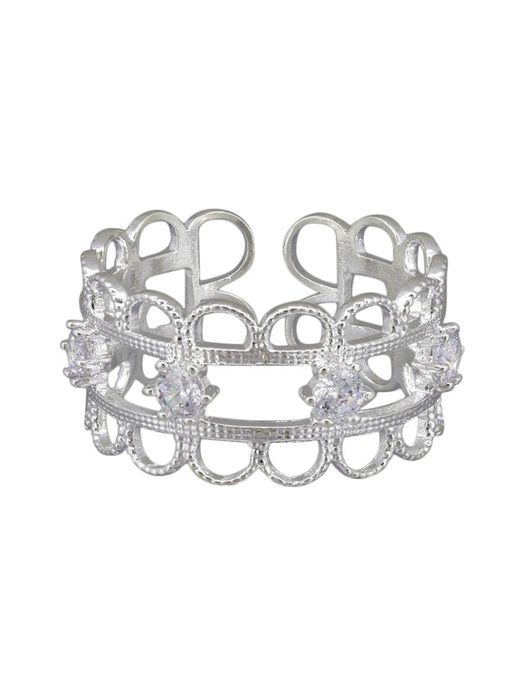 Tiger Tree Ring - Scalloped Edge Crystal Ring Silver