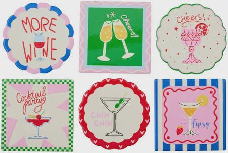 Cocktail Ceramic Coaster - 6 Assorted