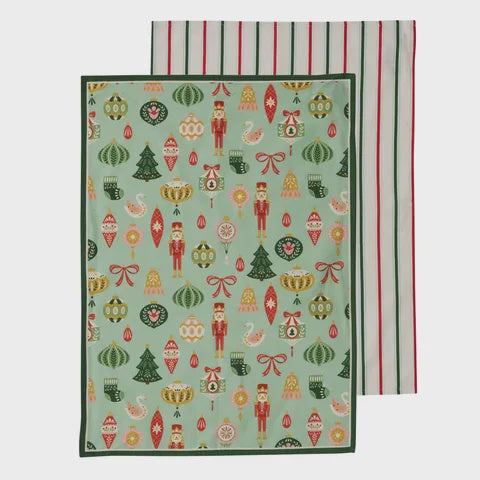 Cotton Tea Towel Ornament print - Assorted