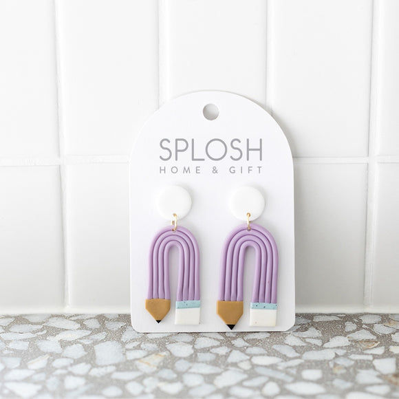 Teacher Purple Pencil Earrings