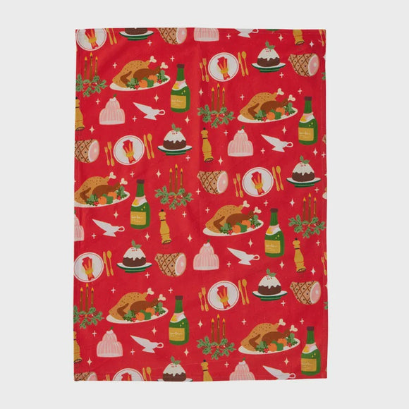 Christmas Lunch Cotton Tea Towel 50x70cm