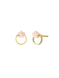 Earring - Pink Flower Circle Gold