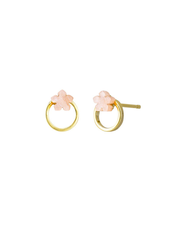 Earring - Pink Flower Circle Gold