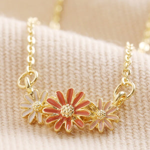 Necklace - Triple Flower Pendant  Gold