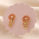 Earrings - Triple Enamel Flower Studs Gold