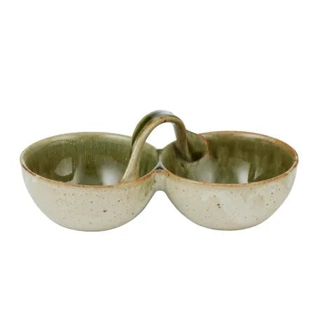 Urna Ceramic Double Bowl - Olive