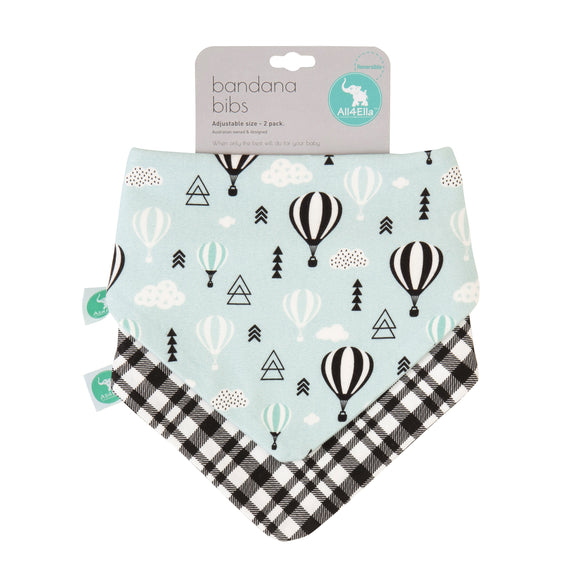 All4Ella Reversible Bandana Bibs 2pk - Hot Air Balloon
