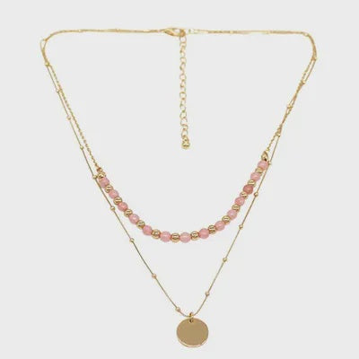Necklace - Multi Chain Light Pink Gold