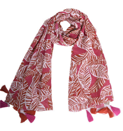 Scarf - Tassel Pink Leaves