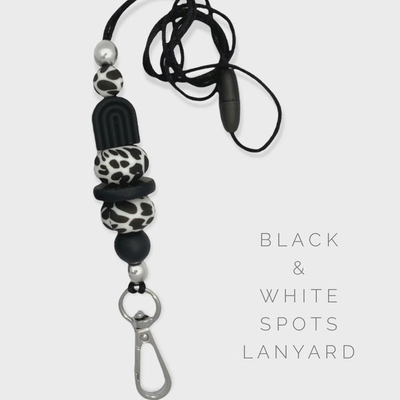 Lanyard - Curvy Keys Black & White Spots
