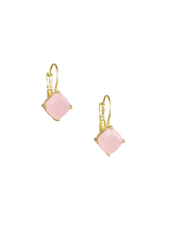 Earrings - Cushion Drop Crystal Pink Rose